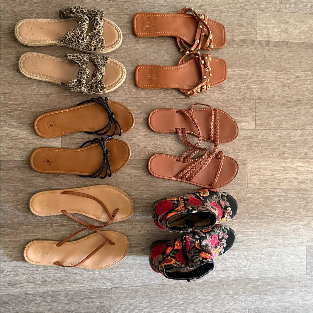 Stylish Sandal Collection - Leopard, Tan, and Floral Designs. Summer shoe BUNDLE